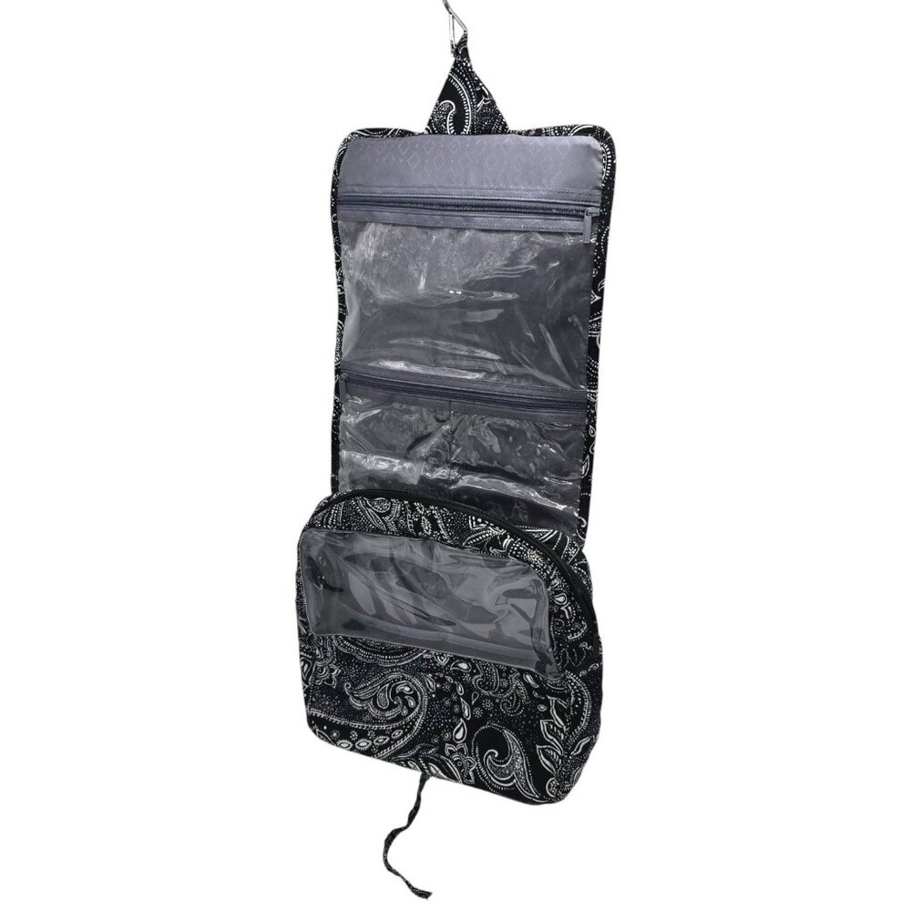 Vera Bradley Hanging Travel Organizer Black & White Paisley Print With Clear Poc